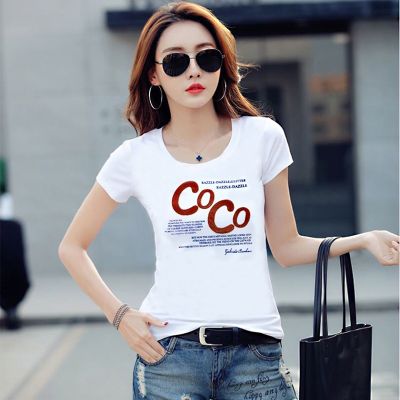 New summer round collar printed short sleeve T - shirt female Korean version slim fit T - shirt