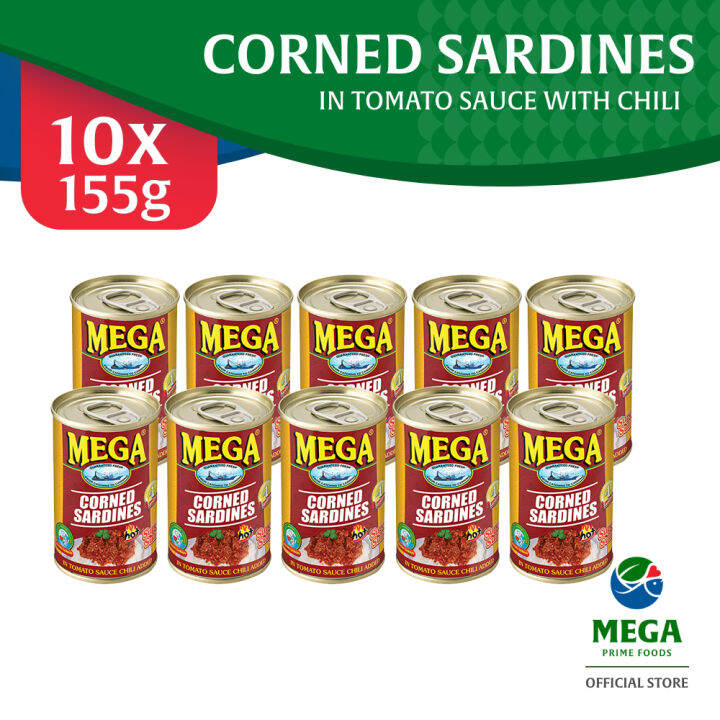 Mega Corned Sardines in Tomato Sauce w/ Chili 155g By 10's Lazada PH