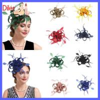 DILER แถบคาดศีรษะ กิ๊บติดผม Brid fascinator ขนนกริบบิ้น พร้อมคลิปหนีบ หมวกปิ่นปักผมรูปดอกไม้ แฟชั่นสำหรับผู้หญิง สีทึบทึบ หมวกตาข่ายดอกไม้ งานเลี้ยงแต่งงานปาร์ตี้