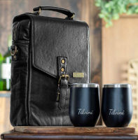 Tilvini Leather 2 Bottle Insulated Wine Bag And Tumblers. Wine Cooler Bag For Beach. Picnic Basket Wine Tote &amp; Wine Glass Gift Set. Wine Gifts For Women &amp; Men. Wine Accessories Travel Carrier Purse Black