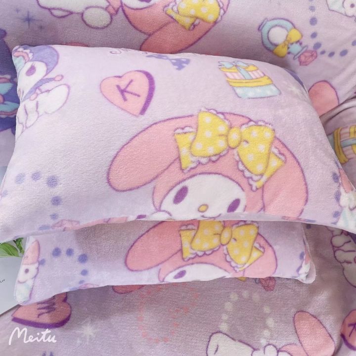 ร้อน-kawaii-sanrio-อะนิเมะ-kuromi-melody-พิมพ์ผ้าห่มสำลีตุ๊กตา-nap-ผ้าห่มน่ารักการ์ตูนวัสดุบุผิวเตียงของขวัญที่สวยหรูสำหรับสาว