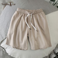 2022 Summer Mens Casual Shorts Solid Color Elastic Waist Knee Length Pants