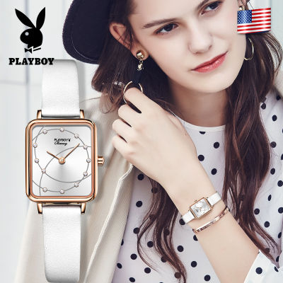 g2ydl2o PLAYBOY นาฬิกาข้อมือผู้หญิงแท้ กันน้ำได้ 100% สายหนัง แฟชั่น แบรนด์เนม สีฟ้า สีขาว สีแดง