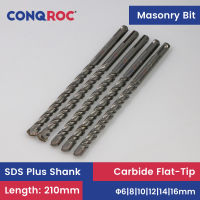 5 Pieces 210mm Masonry Drill Bits SDS Plus Shank Carbide Flat-Tip 6-Option Diameter-6mm 8mm 10mm 12mm 14mm 16mm