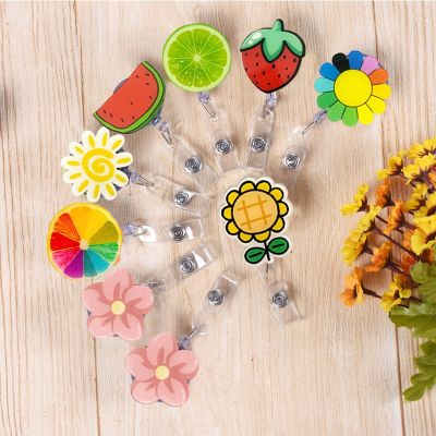 hot！【DT】⊕  Card Clip Silicone Flowers Retractable Badge Reel Student Exhibition Enfermera Name ID Chest