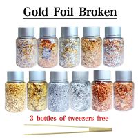 ⊕♣ Imitation gold leaf copper flakes for craft decoration gold and silver foil Gold Foil Nail Art Foil Pieces Gold Leaves Flakes