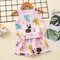 2 4 6 8 9 Year Baby Boy Pajamas Girl Sets Vest+Short Kids Sleepwear Suit Cotton Hollow Pink Car Rainbow Children Pyjamas Toddler