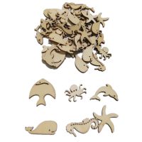 50pcs Unfinished Wood Cutouts Sea Animal Star Fish Shaped Wood Pieces for Kids DIY Art Craft Wood Ornaments Decoration Clips Pins Tacks