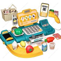 Pretend Play Calculator Cash Register Toy Supermarket Shop Cashier Registers With Scanner Microphone Credit Card Gifts For Kids