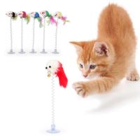 Multicolor Feather Stick Spring Toy Suction With Bell Mouse Cat Interactive Tool Elastic Scratcher Mice Teaser Entertainment