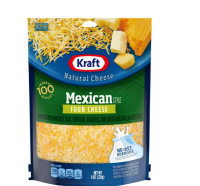 ?New Lots?Shredded Mexican Four Cheese Kraft ? 226g