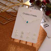 Fineto Korean Fashion Wedding Necklace Earrings Set Card Stars Clover Flowers Snowflakes Bow Necklace Week Earring Set Jewelry