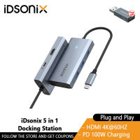 IDsonix USB Type C 5 In 1ฮับ USB-C เป็น4K HDMI/VGA/เครื่องอ่านการ์ด/เสียง/100W PD อะแดปเตอร์ RJ45