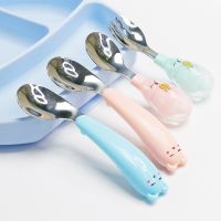 Cartoon Silicone Childrens Spoon Set Baby Learning To Eat Spoon Fork High Temperature Boiled Tableware Stainless Steel Bowl Fork Spoon Sets