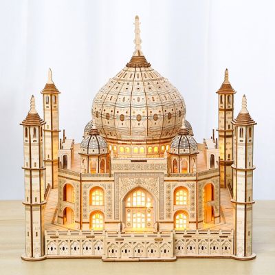 23New 3D Wooden Puzzle Royal Castle Taj Mahal With LED Light Assembly DIY Model Assembly Kits Desk Decoration Toys For Kids Gift