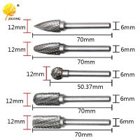 JIGONG 5pcs / set สารพัน 12mm หัวทังสเตนคาร์ไบด์โรตารี่จุดเสี้ยนตายเครื่องบดบิต 6mm Shank Milling Cutter เครื่องมือขัด