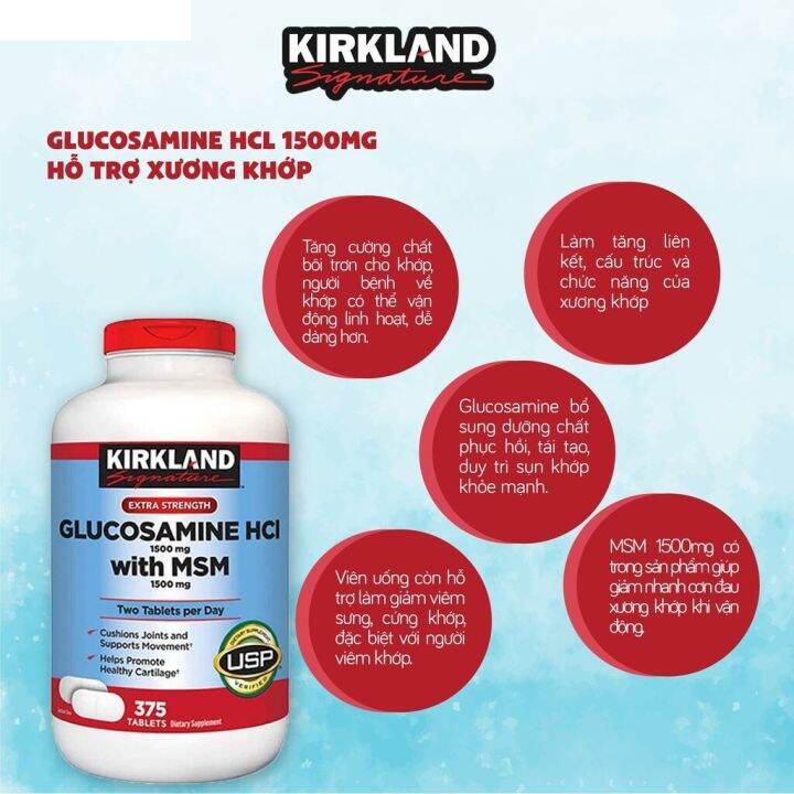 Thực phẩm chức năng bổ sung Glucosamine cho xương khớp Kirkland Glucosamine HCl 1500mg with MSM