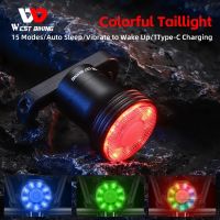 WEST BIKING Colorful Smart Brake Taillights Aluminum Alloy Bicycle Rear Light IPX5 Waterproof Auto Sleep Bike Flash Tail Light