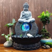 110/220V Handmade Resin Craft Gifts Zen Monk Lucky Feng Shui Led Ball Buddhist Lotus Fountain Garden Micro Landscape Decorations