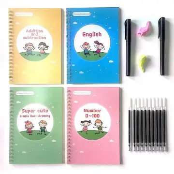 4 Pcs Grooved Handwriting Book Practice for Kids, Reusable