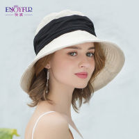 ENJOYFUR Women Summer Sun Hats Cotton Linen Foldable Beach Hat Fashion Patchwork Bucket Cap