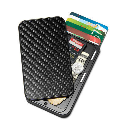ผู้ถือบัตร RFID Mens กระเป๋าสตางค์คาร์บอนไฟเบอร์ Minimalist กระเป๋าแบรนด์เนมสำหรับบัตรเครดิต Bank ซองบัตรประจำตัวธุรกิจผู้ถือกรณีบัตรกล่องเปลี่ยนสมุดสะสมเหรียญ