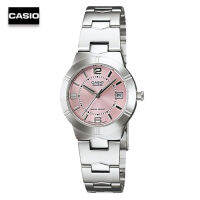 Velashop นาฬิกาข้อมือผู้หญิง  Casio สายสแตนเลส รุ่น LTP-1241D-4ADF - สีเงิน/ชมพู, LTP-1241D-4A, LTP-1241D