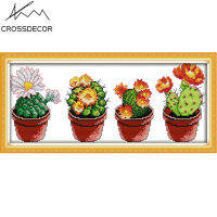 Beautiful Cactus Crossdecor Printed Pattern Simple Cross-Stitch Complete Kits Stamped Canvas Handmade 11CT 14CT Needlework DIY Handmade Embroidery Cot