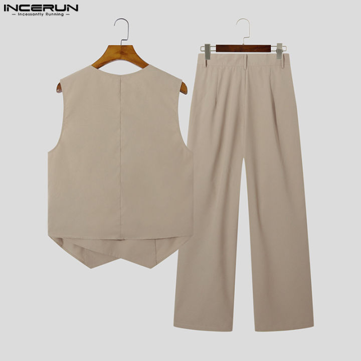 incerun-เสื้อสูทลำลองแขนสั้นสำหรับผู้ชาย2ชิ้นเสื้อสูทเสื้อกั๊กกางเกงชุดเครื่องแต่งกาย-ชุดลำลอง-3