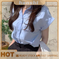 hanshi [2023 new HOT FASHION] lazlook เสื้อคอปกแขนสั้นสำหรับผู้หญิงเสื้อเชิ้ตลำลองดีไซน์แฟชั่นฤดูร้อน