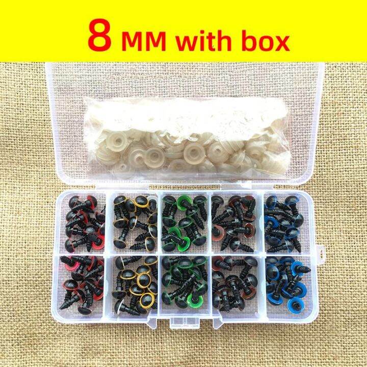 100ชิ้น8มม-10มม-12มม-สีผสมพลาสติกความปลอดภัยของสัตว์ตาสำหรับของเล่นตุ๊กตาหมียัดไส้สำหรับตุ๊กตาหัตถกรรม-amigurumi-กล่องอุปกรณ์เสริม