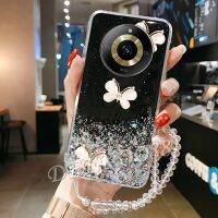 เคสนิ่มสำหรับ Realme11Pro + Realme 11 Pro + Plus 5G 4G เคสสมาร์ทโฟนระยิบระยับแวววาวพร้อมสายคล้องมือคริสตัลผีเสื้อเคสครอบโทรศัพท์11Pro Realme11