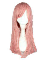 วิกผมสีชมพู Fei-Show Synthetic Medium Straight Inclined Bangs Hair Heat Resistant Seleca Halloween Peruk Pelucas Cos-Play Hairpiece