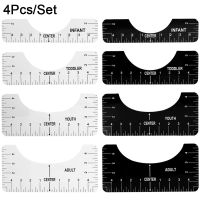 เครื่องมือวัดคอเสื้อยืดลายจุดกลม4ชิ้น/ชุดไม้บรรทัด PVC สำหรับการจัดตำแหน่งแนวทางการออกแบบเสื้อผ้าอุปกรณ์เย็บผ้าทำด้วยมือขนาด