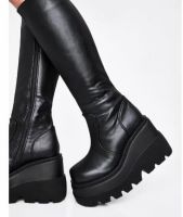 New Ladies High Platform Boots Fashion Zip High Heels Boots Women Wedges Shoes Woman Casual Boots Heels Plus Size 35-43