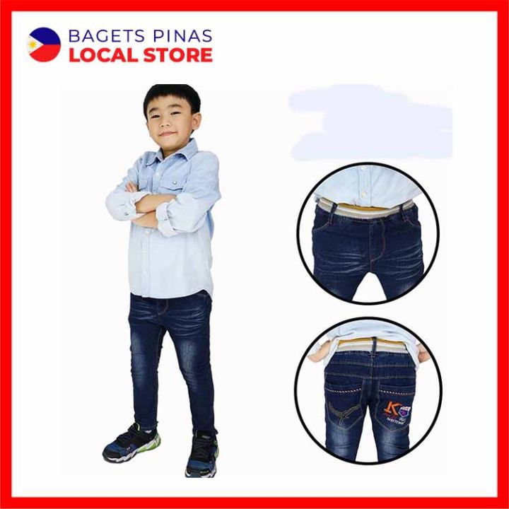 Kids Denim Blue Skinny Jeans (5-12 Years Old) Navy Stretchable Waist Casual Korean  Pants Bottom Outdoor Trendy Fashionable Outfit 100% Cotton School Childrens  Children Child Toddler Boy Girl Unisex Cute