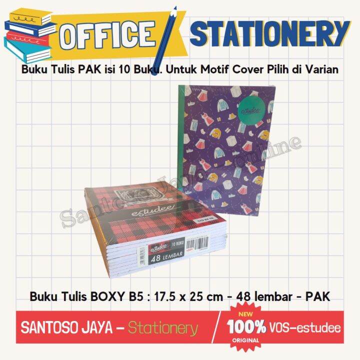 Buku Tulis BOXY B5 VOS - ESTUDEE 48 Lembar 17.5x25 Cm PAK - 10 Buku ...