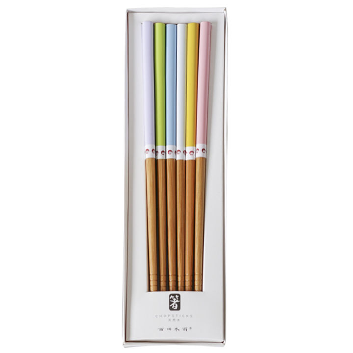 xitian-muyu-zhenzhi-6-pairs-chopsticks-one-person-double-set-japanese-household-color-lengthened-natural-bamboo-chopsticksth