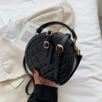 Rhombus Lattice Round Handbags for Women Luxury Leather Shoulder Bag Quilted Plaid Crossbody Bag Ladies Top Handle Messenger Bag