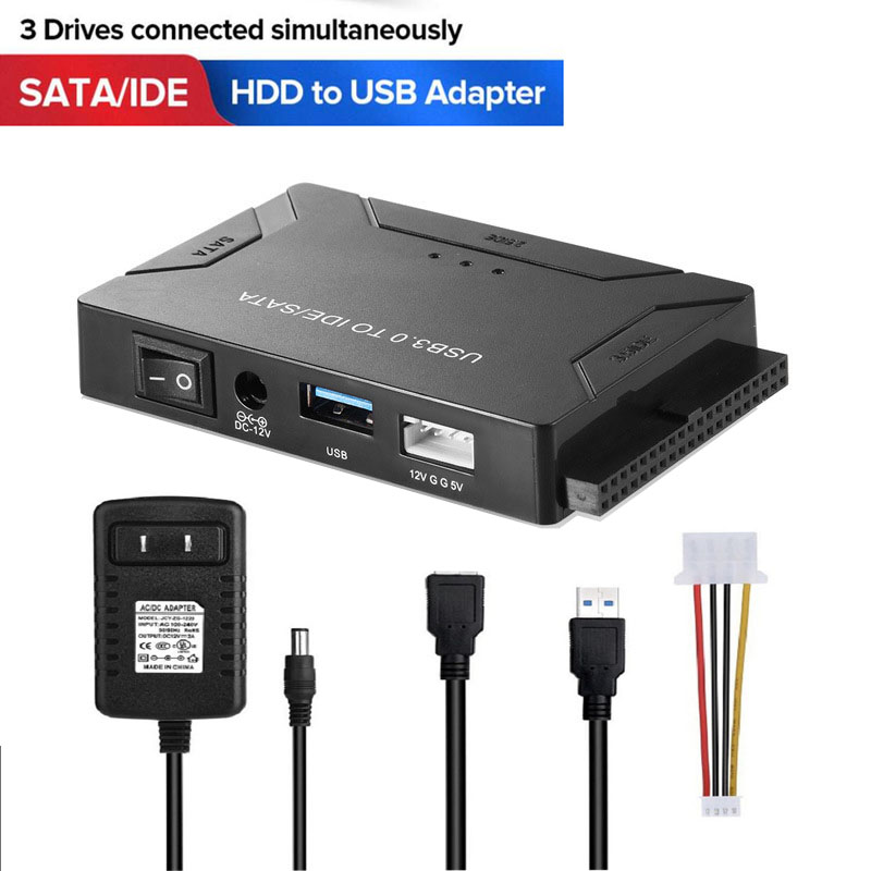 EU Plug USB3.0 to 2.5 3.5 IDE SATA Hard Drive HDD SDD Converter Adapter PC Cable 