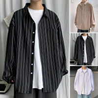 เสื้อเชิ้ตผู้ชาย Minimalistic Good Craftsmanship Lapel Neck Casual Fashion Everyday Wear Polyester Single Breasted Striped Long Sleeve Shirt For Unisex Nice-Looking Shirt Lapel