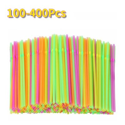 【CW】 400Pcs Plastic Straws Fluorescence Color Disposable Drinking Rietjes Wedding Birthday Cocktail Accessories