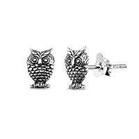 Silverthai,Owl Stud Earrings ต่างหูแฟชั่นน่ารักมุ้งมิ้งๆ ใส่ได้ทุกวัน เหมาะกับคนแพ้ง่าย ก้านสลัก, 925 Silver, in Sterling Silver, Oxidised Silver Finish, Silver Animal Earrings