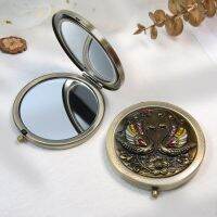 Retro style embossed floral hollowed out folding high-end diamond inlaid metal makeup mirror portable bottom mirror Mirrors