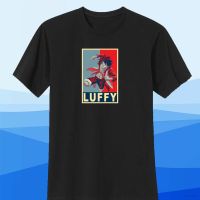 เสื้อยืดคอกลม พิมพ์ลายโปสเตอร์ Luffy One Piece สีดํา สีขาว สําหรับผู้ชาย และผู้หญิง ไซซ์ S-4Xl