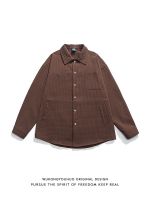 Street retro simple embroidery waffle long-sleeved shirt mens trendy brand loose couple casual shirt 【BYUE】