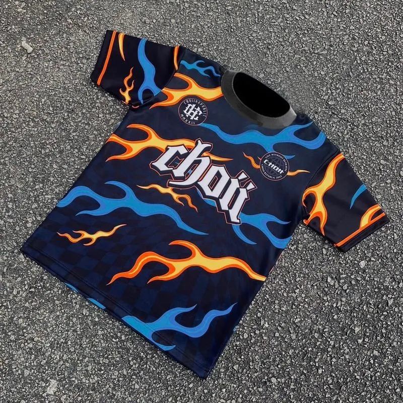 Jersey Retro Collar Flame Blue Short Sleeve Polo Shirt Baju Raya