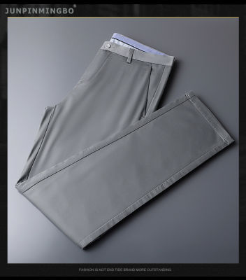 JUNPINMINGBO กางเกงชุดผู้ปฏิบัติงานอ้วนสำหรับผู้ชาย,กางเกงผ้าฝ้ายยืดได้สำหรับฤดูร้อนกางเกงทำงานธุรกิจผ้าไอซ์ซิลค์กางเกงลำลองเย็นเรียบ