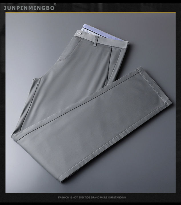 junpinmingbo-กางเกงชุดผู้ปฏิบัติงานอ้วนสำหรับผู้ชาย-กางเกงผ้าฝ้ายยืดได้สำหรับฤดูร้อนกางเกงทำงานธุรกิจผ้าไอซ์ซิลค์กางเกงลำลองเย็นเรียบ