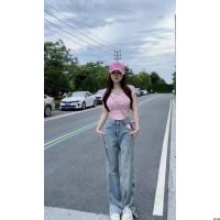 T เสื้อเย็บกระดุม Ruixi Slim แบบสั้น 】【 ฤดูร้อนสาวน้อย T เสื้อ